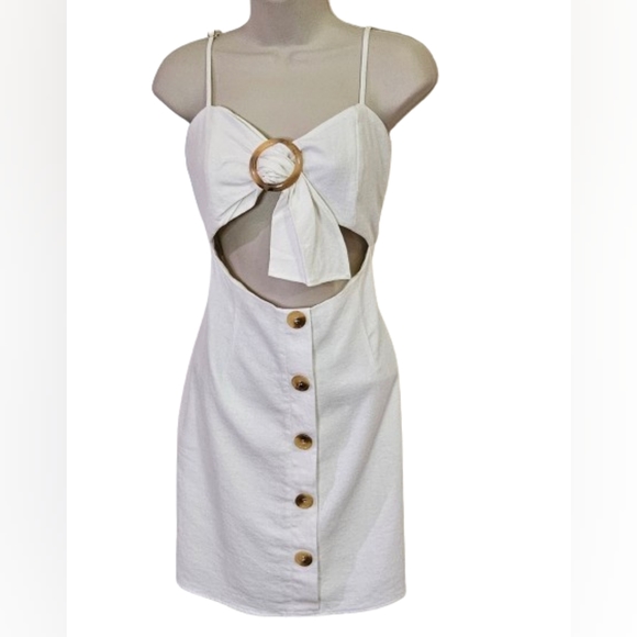 SABO Skirt Bella White Cut-Out Dress with Beige Button Detail, Large,NWT - Picture 11 of 16